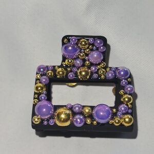 Black Hair Claw Clip with Purple and Gold Accents